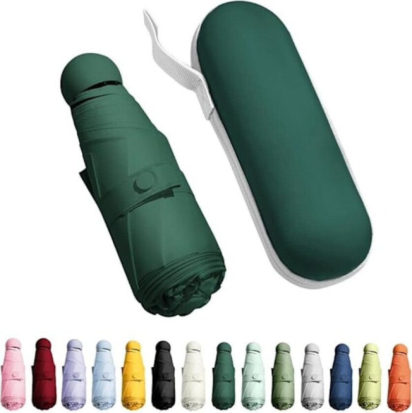 Reise Paraply - Mini Kompakt Sammenleggbar Paraply med Pose, 8 Ribber, Lett Bærbar Paraply, Liten Sol- og Regnparaply