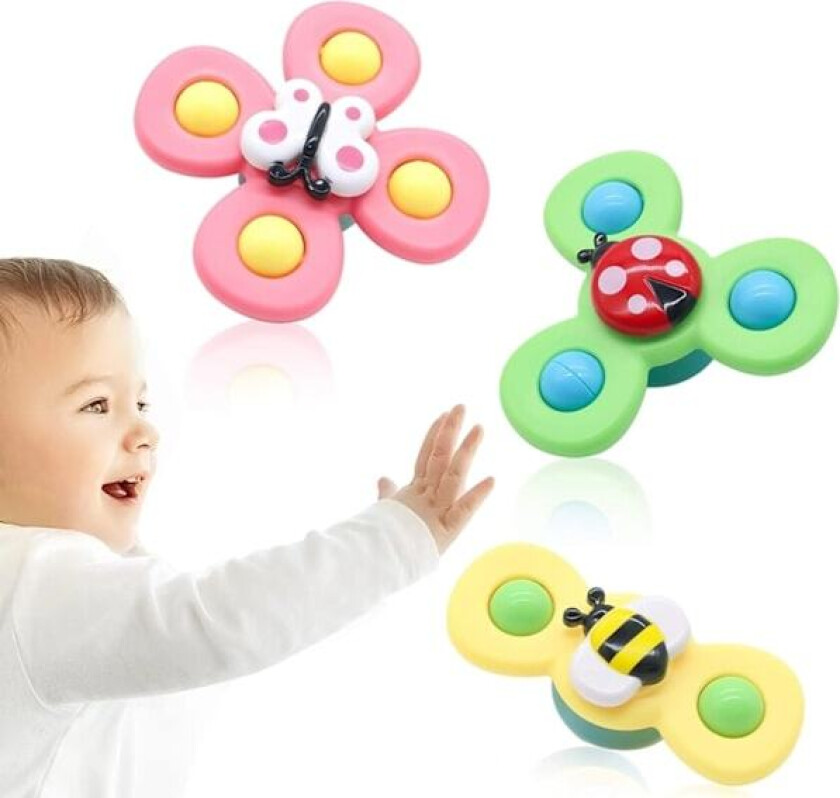 3-Pakning - Fidget Spinner med Sugekopp for Barn - Spinnerleke flerfarget
