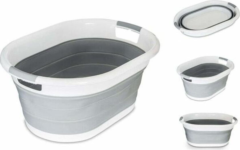 Vikbar oval tvättkorg Hopfällbar 40 liters tvättkorg grå