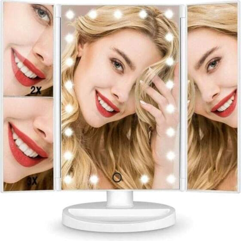 Bilde av LED Sminkespeil med Belysning – Tri Fold Make Up Mirror Hvit_qq
