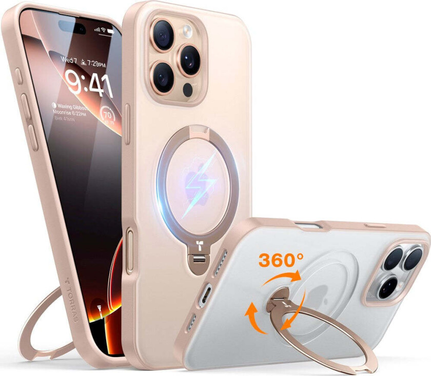TORRAS iPhone 16 Pro Max Hybrid Plast Deksel m. Ståfunksjon - MagSafe Kompatibel - Gull