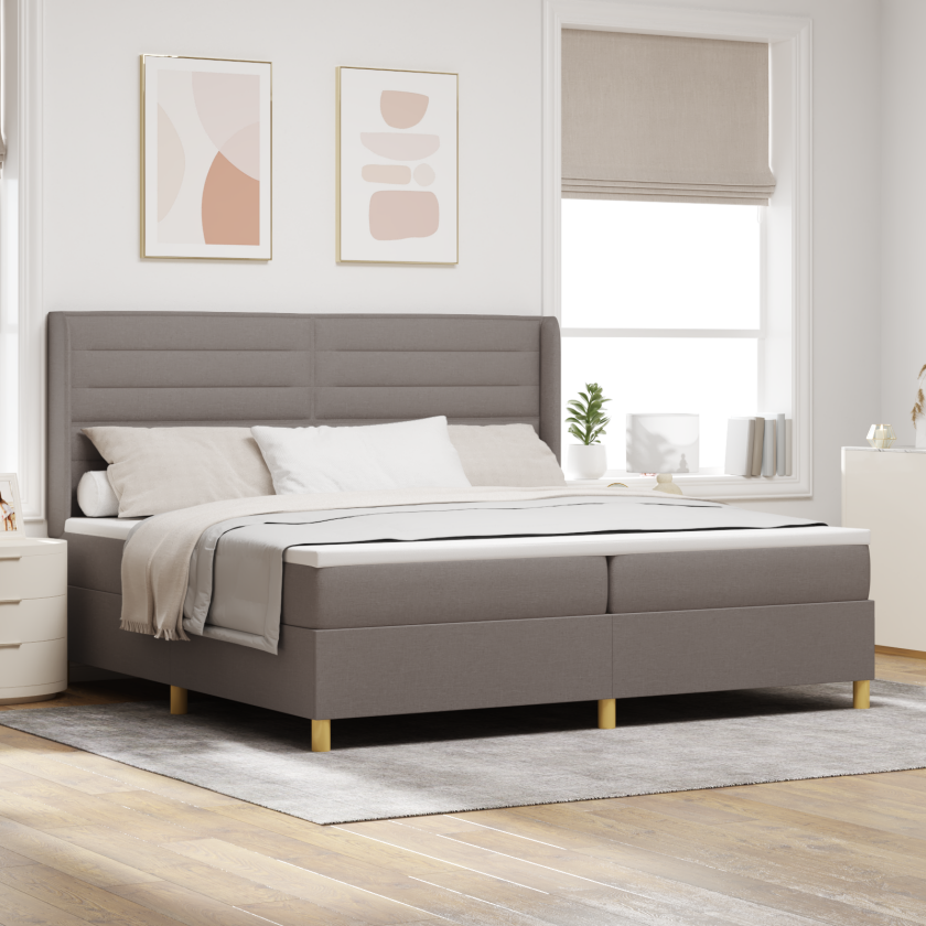 Kontinental Sengebunn med Madrass og LED Taupe 200x200 cm Stoff