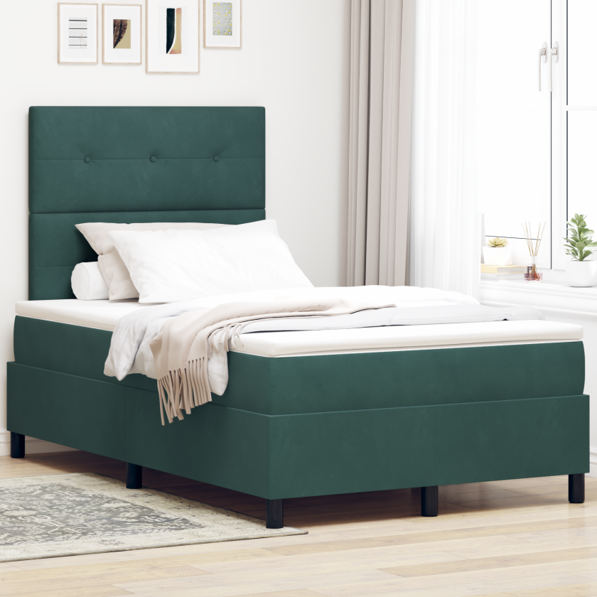 Kontinental Seng med Madrass & LED Mørkegrønn 120x190 cm Fløyel