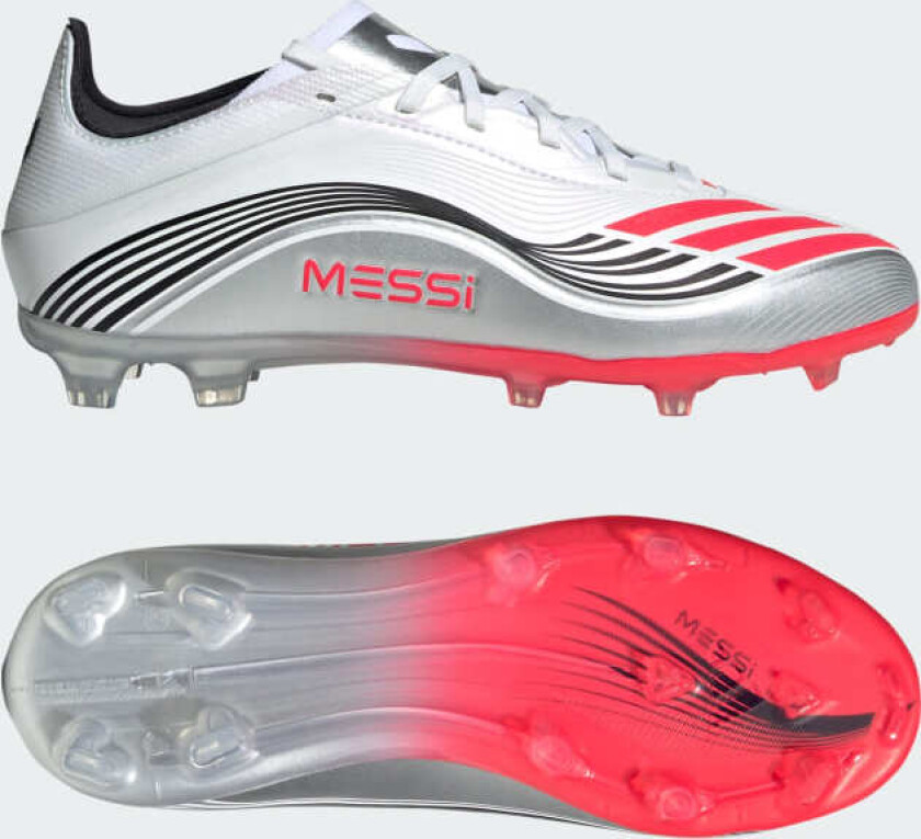 F50 Messi Elite FG Prestig10 - Fottøy Hvit/Lucid Red/Sølv Metallisk Barn - Gress (FG), størrelse 35½