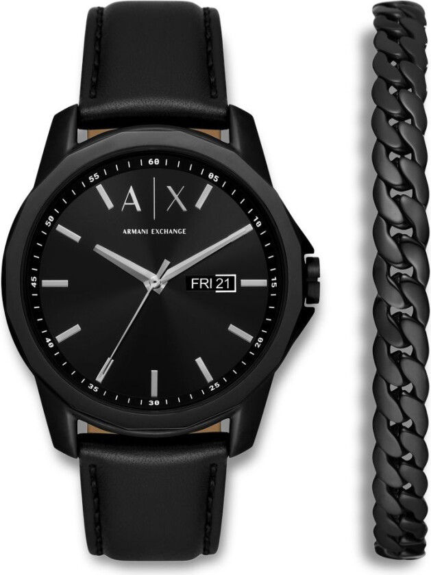 Banks Set AX7147SET - Kvarts - Sort - Herreklokker - Skinn - Mineral