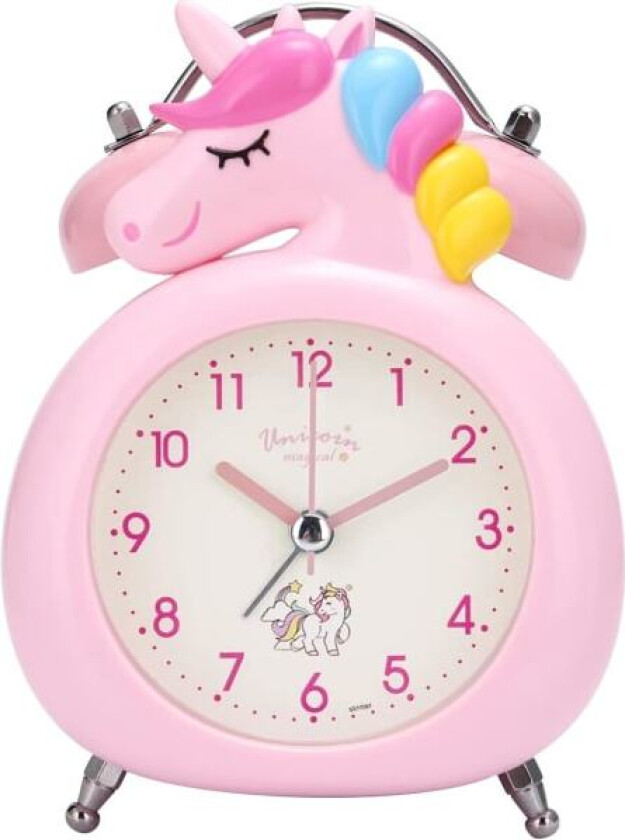 Rosa Unicorn Analog Vekkerklokke Barnas Morning Silent Dual Be