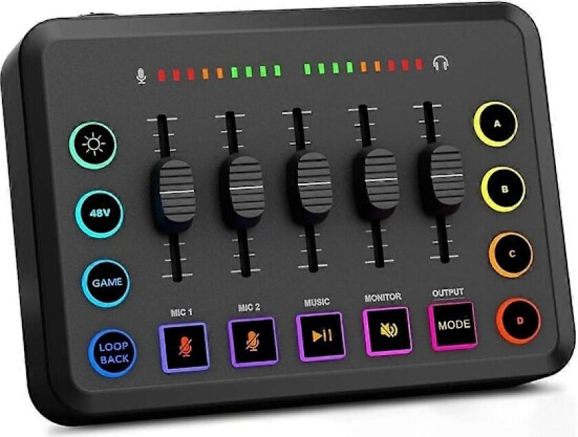 CASA Gaming Lydmikser, Streaming RGB PC Mikser med XLR Mikrofon Grensesnitt, Volumfader, 48V Fantom