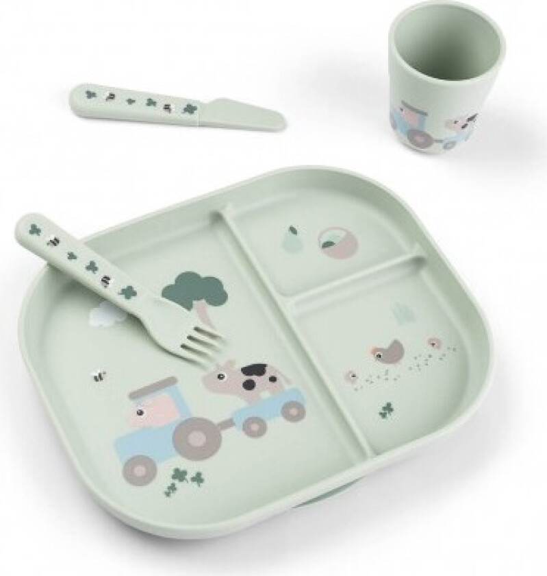 Foodie Tallerken Med Sugekop - Tiny Farm Green