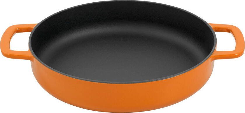 Stekepanne i støpejern med 2 håndtak, oransje, 24 cm.