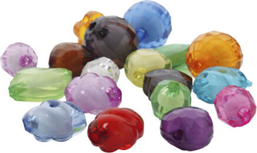 Akrylfiberperler, størrelse 8-20 mm, hullstørrelse 2-3 mm, Ass. farger, 1000g/ 1 pk.