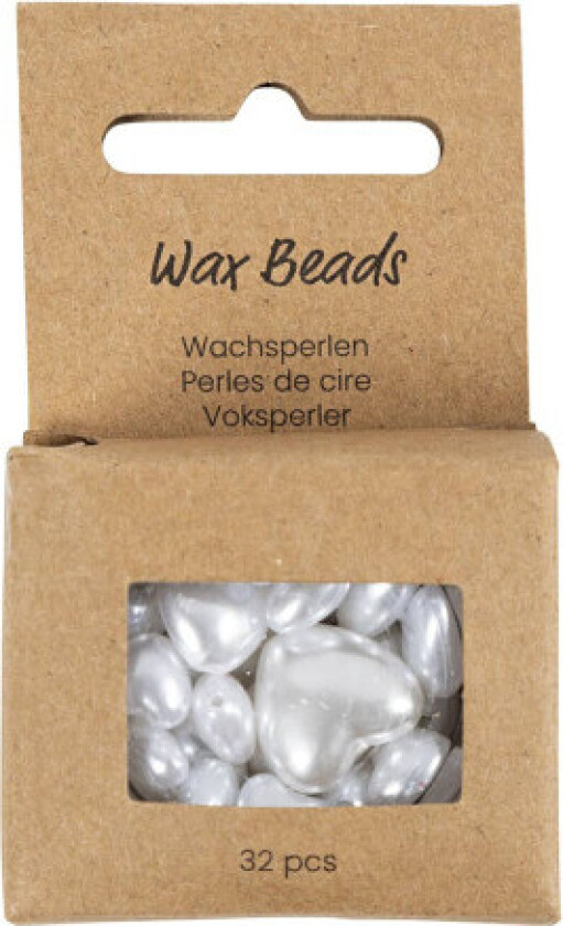 Voksperler, Hjerter, diam. 7-13 mm, hullstørrelse 1,3-1,5 mm, perlemor, 32 stk / 1 pk.