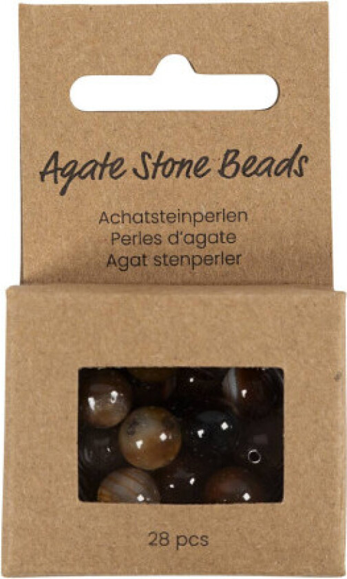 Agatsteinperler, størrelse 1x10, 12x8, 15x6 mm, hullstørrelse 0,9-1 mm, mørk brun, 28 stk / 1 pk.