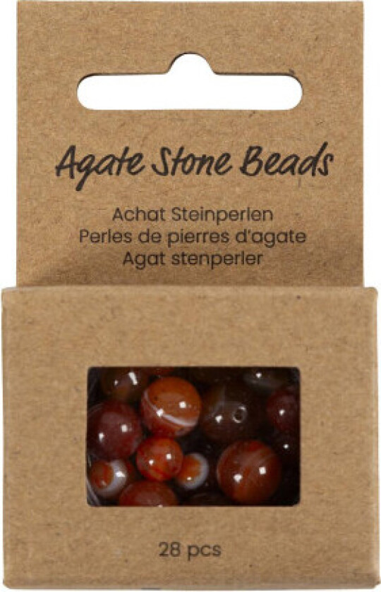 Agatsteinperler, størrelse 1x10, 12x8, 15x6 mm, hullstørrelse 0,9-1 mm, brent oransje, rød, 28 stk / 1 pk.