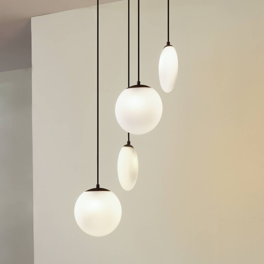Lucande hengelampe Lunelle, hvit/svart, glass, 4 lyskilder, Ø 40cm