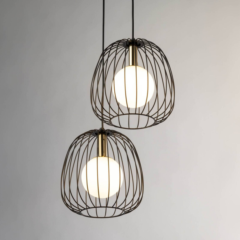 Hengelampe Bell, 2 lyskilder, svart/gull/hvit