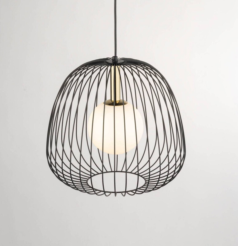 Hengelampe Bell M, Ø 33 cm, 1 lyskilde, svart/gull/hvit