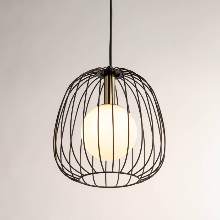 Hengelampe Bell S, Ø 24 cm, 1 lyskilde, svart/gull/hvit