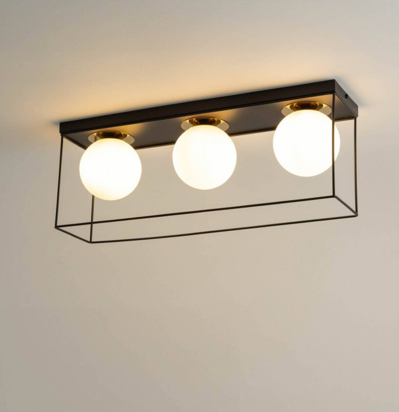 Taklampe Aroma, 3 lyskilder, svart/hvit/gull, stål