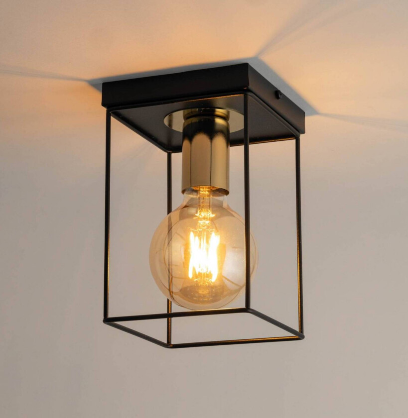 Taklampe Vox, svart/gull, kantet, 1 lyskilde, stål