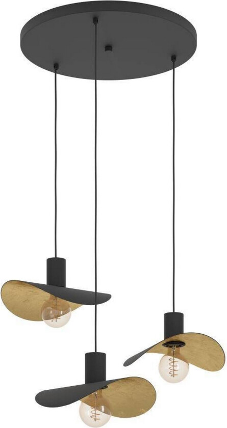 Takpendel Eglo Saceda Svart/Gull Rondell med 3 Lamper