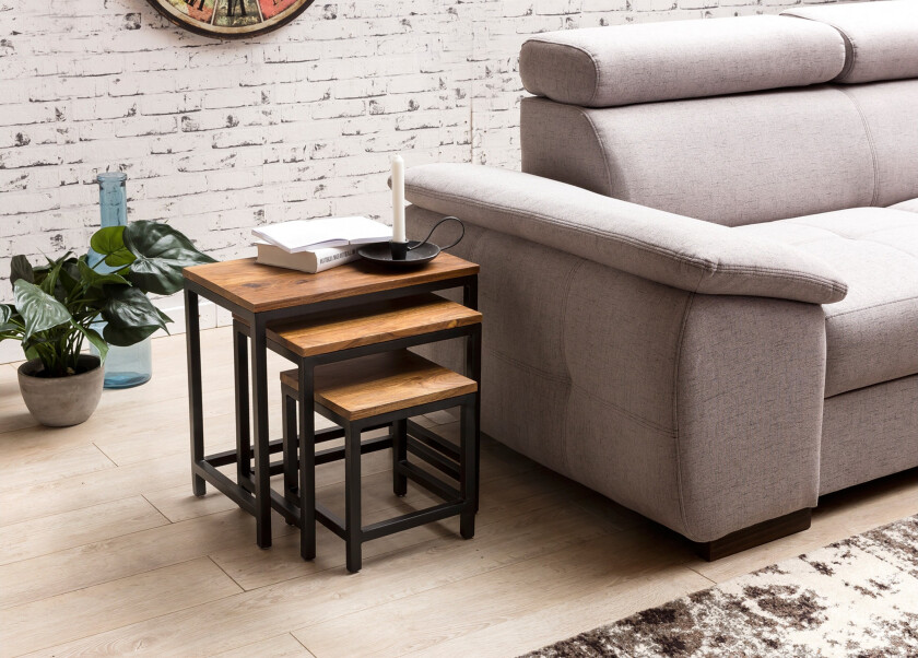 Aranza Settbord 45 cm 3 Bord - Massivt Tre/Svart