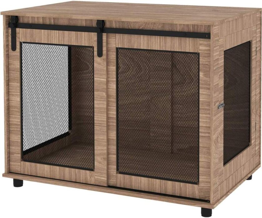 Hundeburmøbler, hundeboks med 2 låsbare dører, sidebord til hjemmet, hundehus for store hunder under 30 kg, stål, 98 x 60 x 78 c
