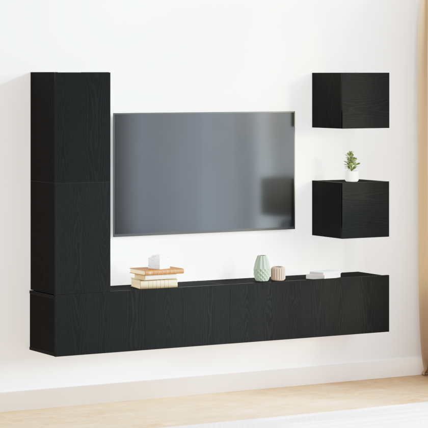 6-delt TV-skapsett svart eik konstruert tre