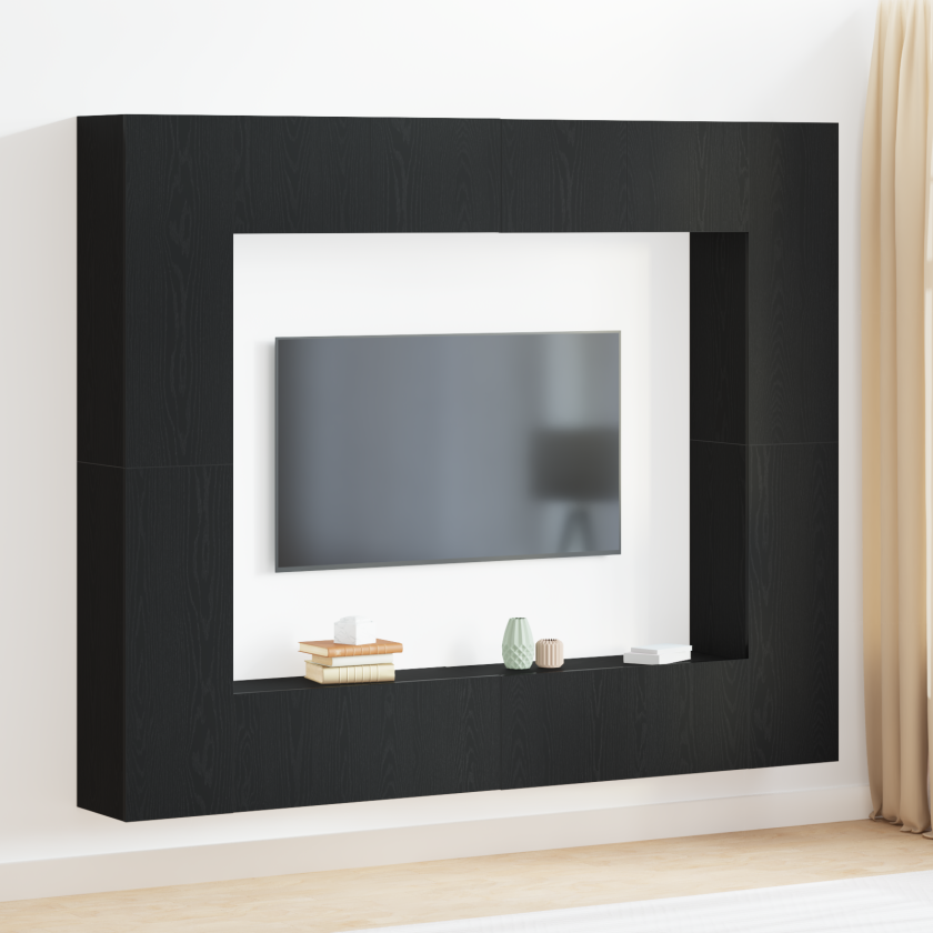 8 deler TV-kabinettsett svart eik konstruert tre