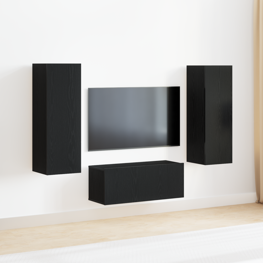 4 delers TV skap sett svart eik konstruert tre