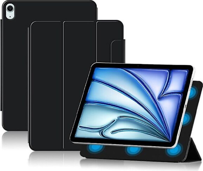 Stativveske for iPad Air 13 (2024) (M2) - støtsikker, magnetisk PU-lær, klaffdeksel - svart