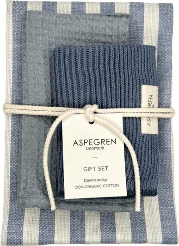 Gavesett med 1 kjøkkenhåndkle & 3 oppvaskkluter sea salt