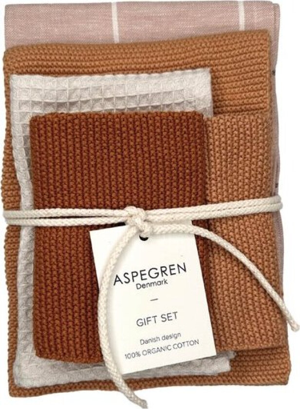 Bilde av Gavesett med 1 kjøkkenhåndkle & 3 oppvaskkluter croissant