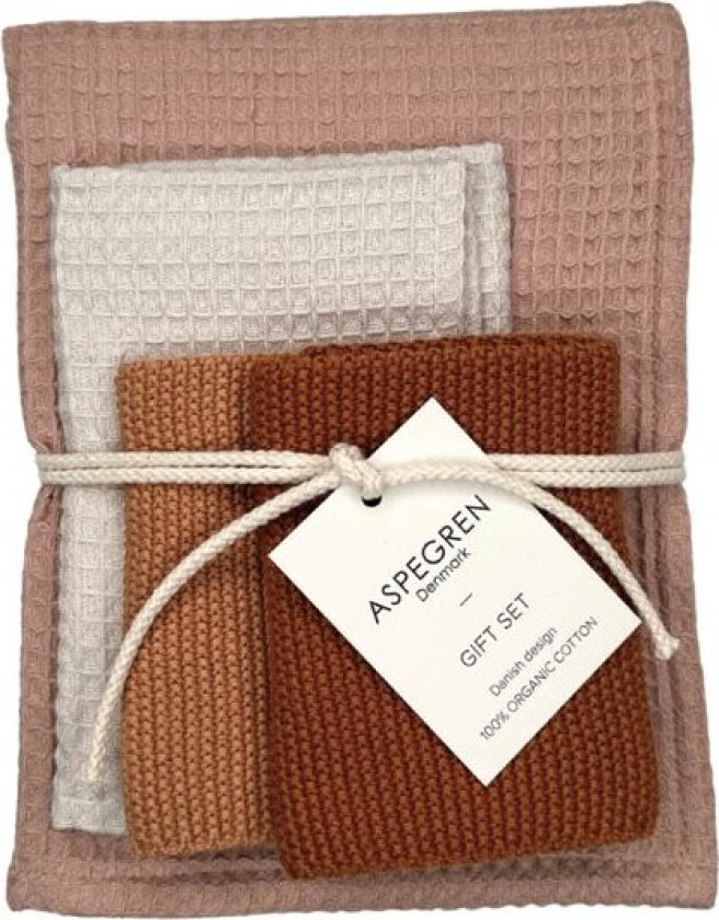 Gavesett med 1 kjøkkenhåndkle & 3 oppvaskkluter sea buckthorn