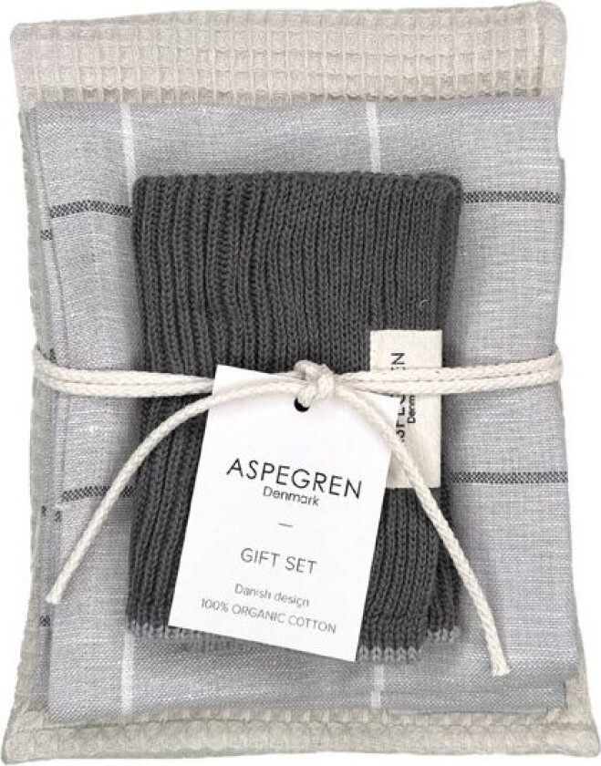 Gavesett med 2 kjøkkenhåndkle & 1 oppvaskklut oyster