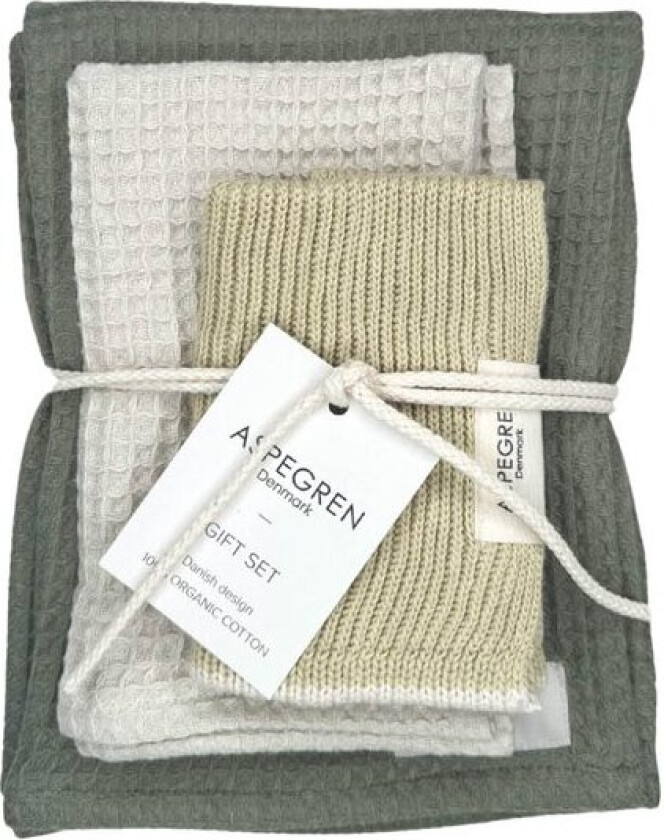 Gavesett med 1 kjøkkenhåndkle & 2 oppvaskkluter wasabi