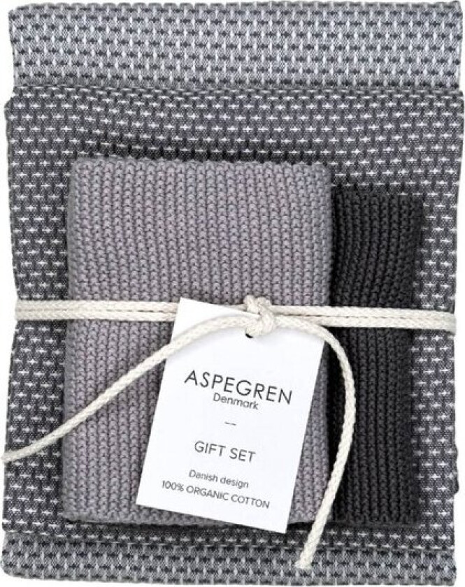 Gavesett med 1 kjøkkenhåndkle & 2 oppvaskkluter granite