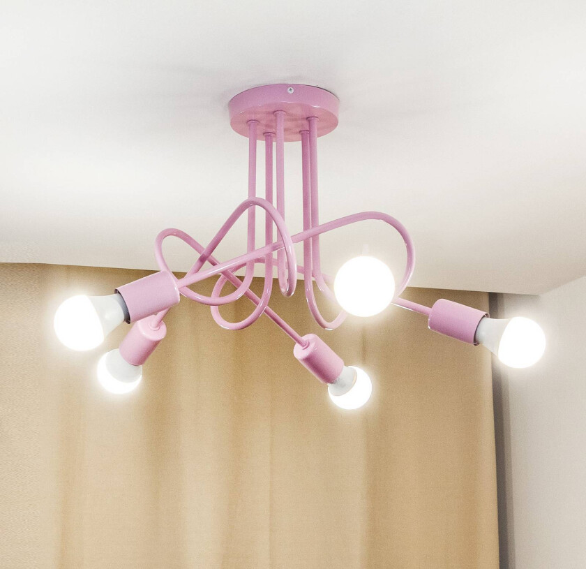 Oxford taklampe, lys rosa, Ø 47 cm, metall, 5 lyskilder