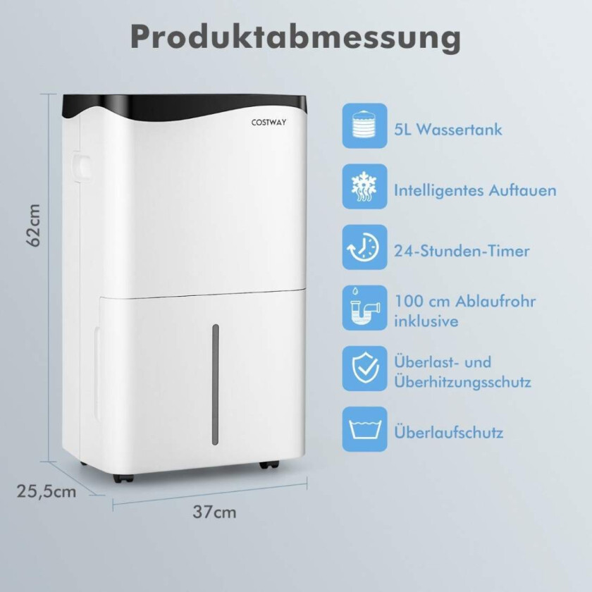 Avfukter Romavfukter Mobil avfukter Elektrisk avfukter 25L/24t Romstørrelse ca. 60 m²