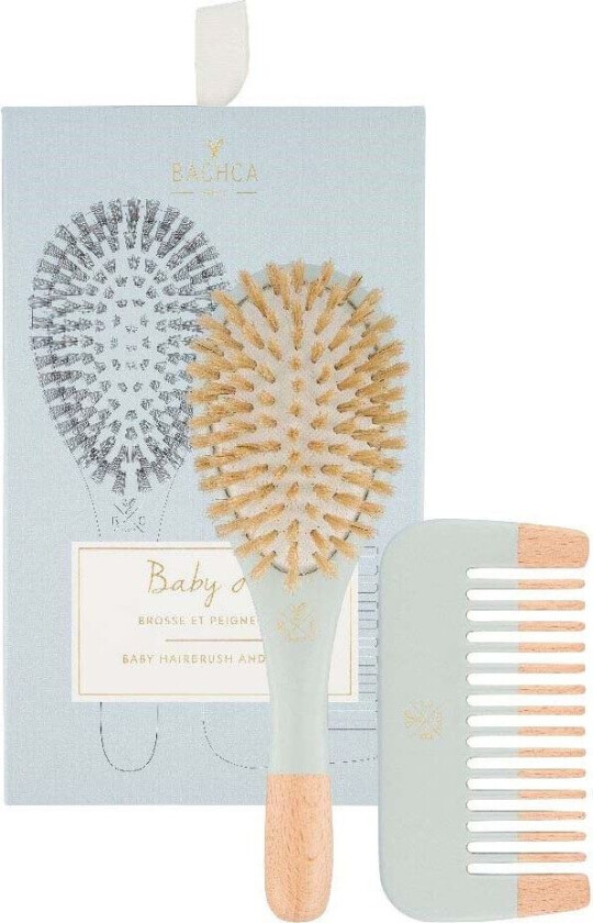 Bilde av BACHCA Baby Kit Brush 100% boar small size + wooden comb Blue
