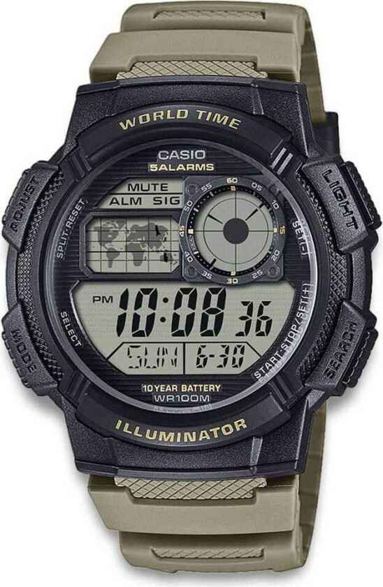 Classic AE-1000W-5AVEF - Digital - Sort - Herreklokker - Fiberrem - Mineral