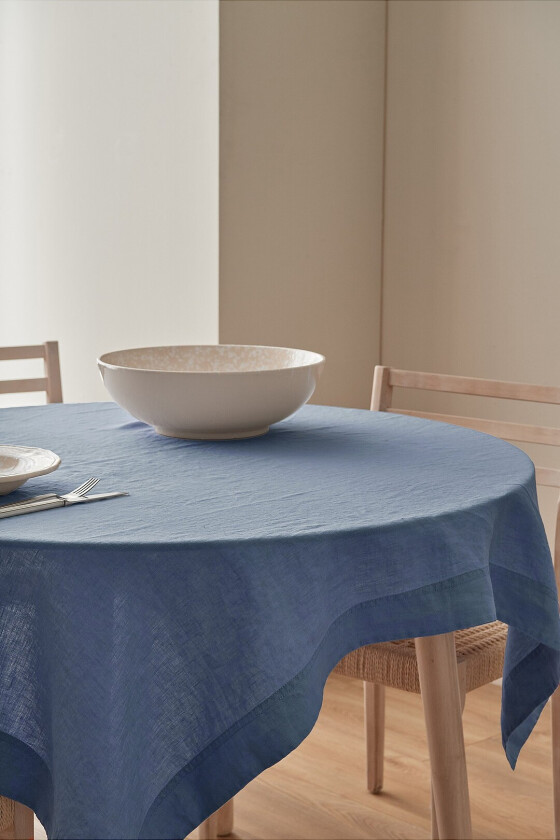 Duk Malva i 100% lin 140x140 cm - Blå