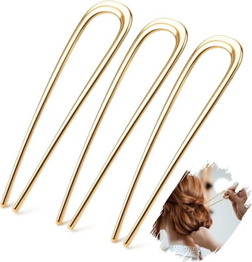3 stk. Fransk Hårnål Metall 14cm/5.5in Fransk Nål Fransk Twist Hårnål U-formet Hårgaffel Gull Hårnåler Stor Oppsatt Hårnål