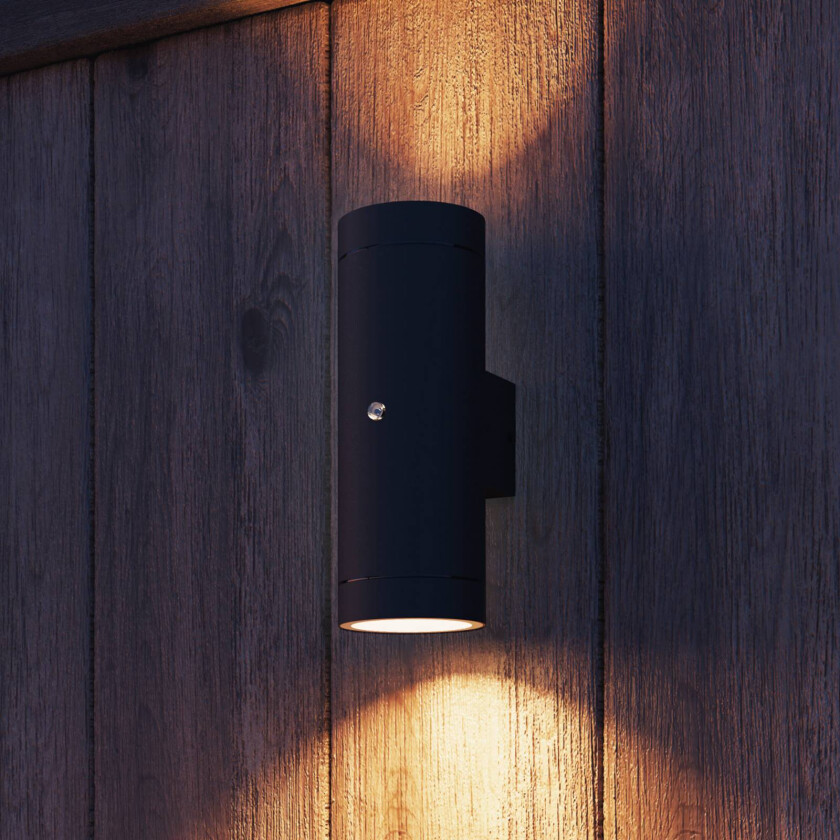 utendørs vegglampe Pavia GU10, opp/ned, svart, sensor