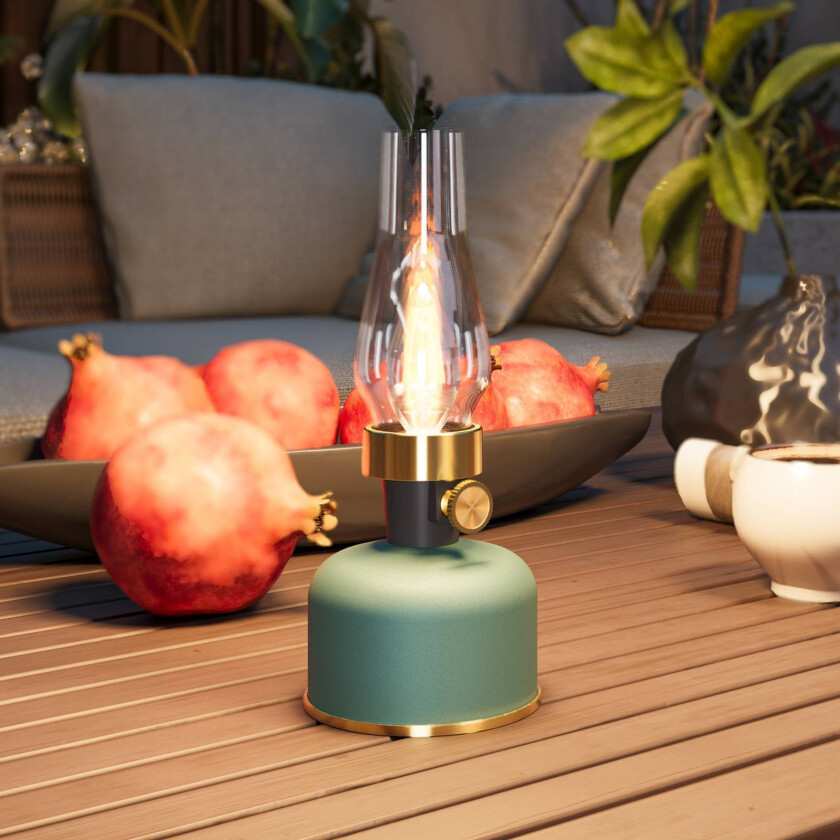 LED-bordlampe med batteri Lavinio, grønn, lykt, dimmer