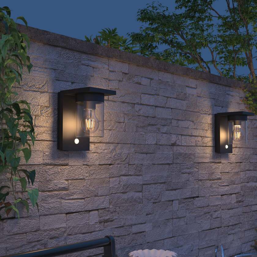 Asti utendørs LED-vegglampe, sensor, IP44, svart