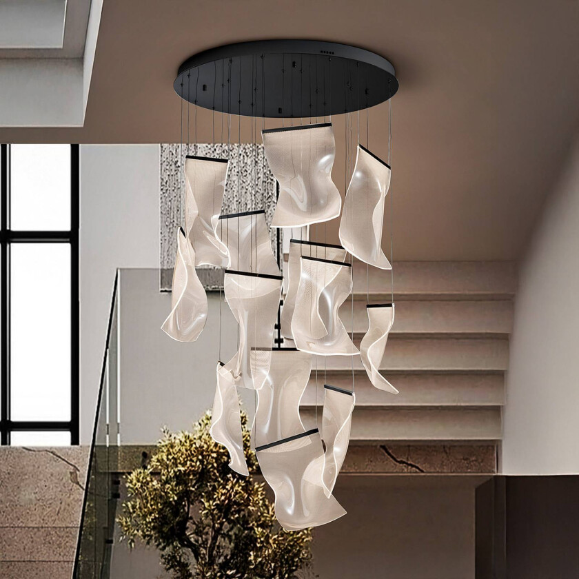 LED-hengelampe Velos II 13-lys, svart, dimbar, plast