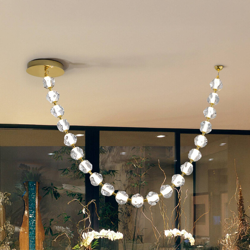 Zaria LED-hengelampe, 21-lys, gull, klar, metall, akryl