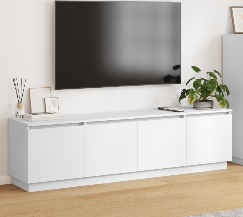 TV-benk med LED Hvit 180x38x49 cm Konstruert tre