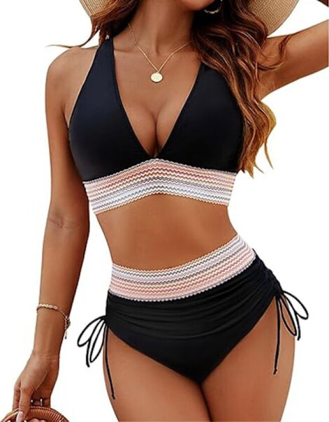 Sommer Hot Sale Dame High Waist Bikini Sett med Magekontroll Svart