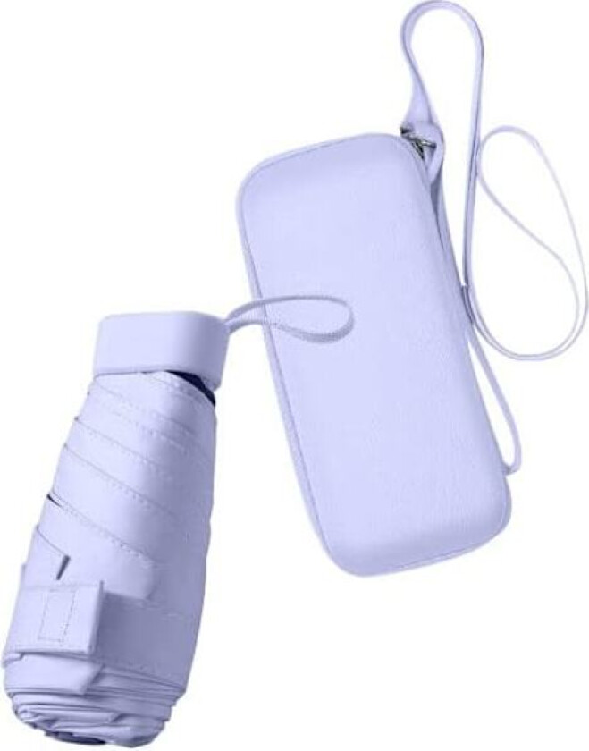 Sammenleggbar Reiseparaply, Liten Kompakt Paraply for Sol og Regn Vindtett UV-paraply med Glidelåsveske for Kvinner Jente, Lilla